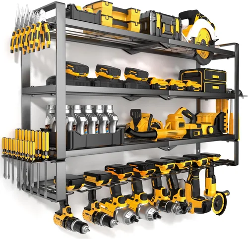 Miniatura 10 de MOOMSINE Organizador grande de herramientas eléctricas con estación de carga, estante de almacenamiento de metal de 400 libras con 8 soportes