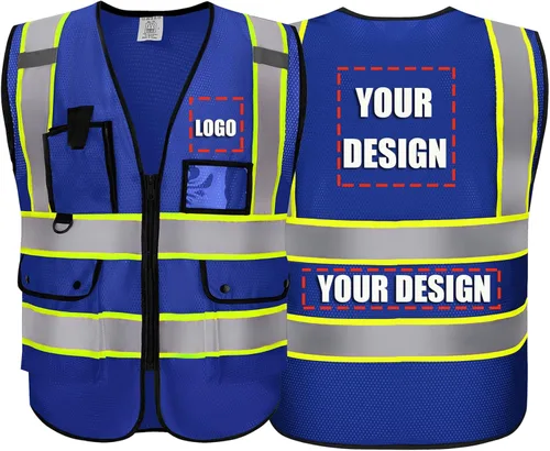 BeautyWill Chalecos de seguridad con logotipo personalizado, chaleco reflectante clase 2 ANSI con bolsillos cremallera alta visibilidad construcción