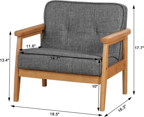 Miniatura 3 de Sofá para niños, sillón tapizado con estructura de madera maciza y tela de lino para regalo para niños (gris oscuro, gris claro) (gris oscuro)