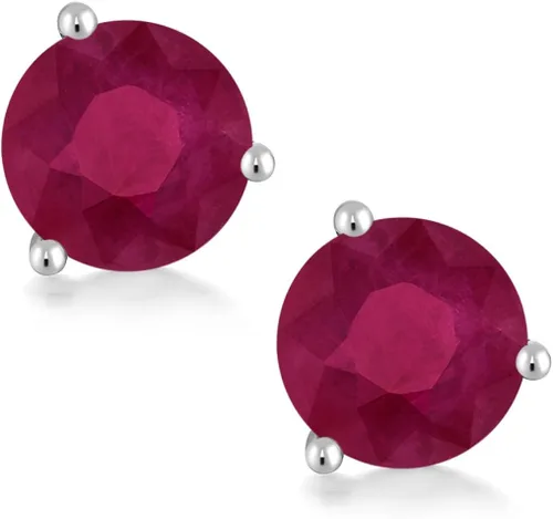 Miniatura 2 de Gem Stone King Aretes de tuerca de oro blanco de 14 quilates rubí rojo de 3 puntas Martini con rosca trasera para mujer 200 quilates redondos