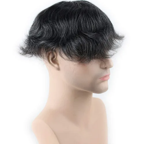 Miniatura 3 de Voloria Encaje francés de cabello humano real con PU piel fina Stock Toupee Hair Pieces 1B Mix 20% Color de pelo gris Mezcla 1B 20% cabello gris