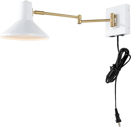 Miniatura 9 de JONATHAN Y JYL1302A - Lámpara moderna de brazo oscilante de 16 pulgadas color blanco/latón dorado con puerto USB, lámpara de noche LED de mediados
