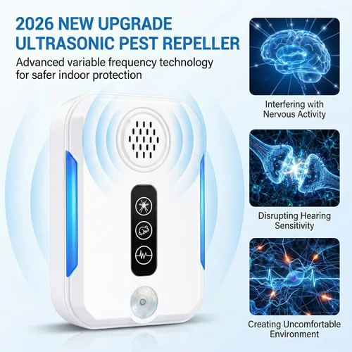 Miniatura 7 de Repelente ultrasónico de roedores para interiores, 1 paquete, enchufe electrónico de control de plagas para ratas, ratones, cucarachas, arañas