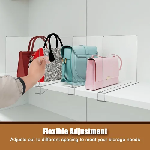 Miniatura 7 de xydstay Paquete de 6 Separadores de Estantes de Acrílico Transparente para Organización de Closet, Organizadores de Bolsos para Closet, Divisores