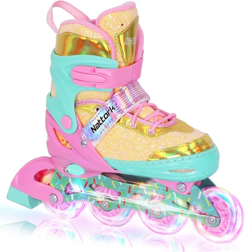 Nattork Patines en línea para niños y niñas, patines ajustables con ruedas iluminadas para edades de 3 a 12 años, el mejor regalo de cumpleaños para