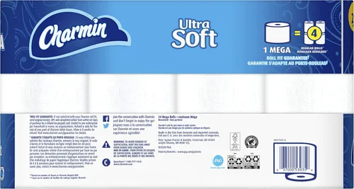 Miniatura 2 de Charmin Papel higiénico ultra suave, 24 megarrollos de papel de baño = 96 rollos regulares