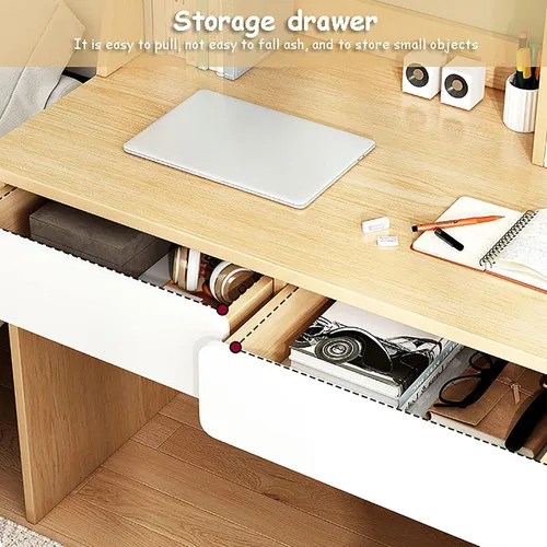 Miniatura 2 de QQXX Adorable juego de escritorio y silla de estudio, mesa de estudio escolar de madera con cajones y silla, escritorio de estudio para estudiantes