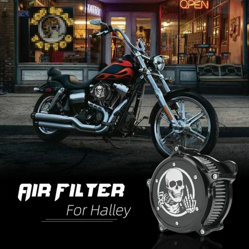 Miniatura 7 de Filtros de filtro de aire para motocicleta, kit de filtro de aire estilo calavera, apto para Harley FLHR Road King FLHX Street Glide FLTRX Road