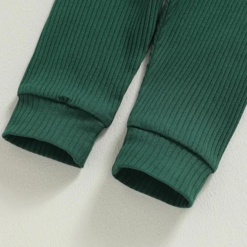 Miniatura 6 de Ropa de bebé recién nacido, ropa de punto acanalado, manga larga, pantalones de algodón sólido, trajes de otoño e invierno, 2 piezas