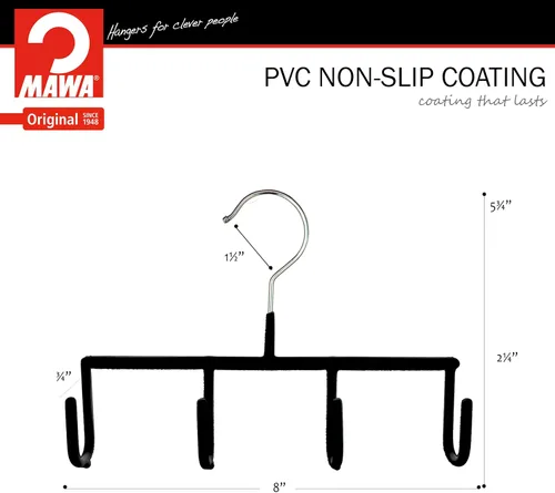 Miniatura 3 de Mawa by Reston Lloyd - Percha antideslizante para cinturones con 4 ganchos, estilo GH, juego de 5, color negro