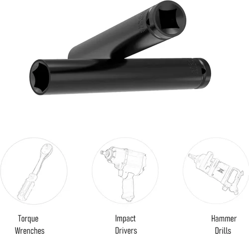 Miniatura 4 de Juego de accesorios para llaves de 1/2" de pulgada, 14mm (9/16") de profundidad, llave de impacto de 6 puntas de 6 pulgadas de longitud y adaptador