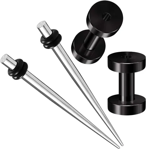 BIG GAUGES 2 pares de expansores de acero quirúrgico 316L, tornillo anodizado negro, túnel de carne, piercing, joyería de estiramiento de oreja,