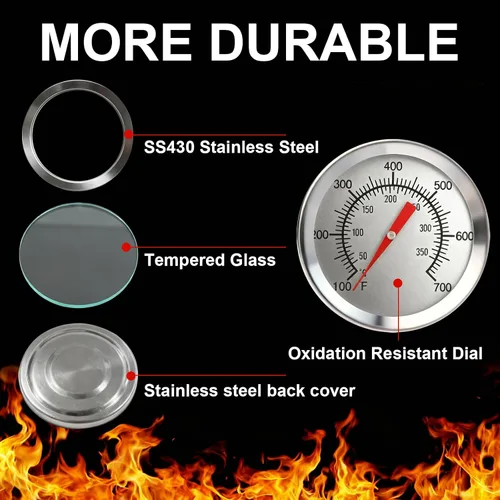 Miniatura 5 de CloudHand Reemplazo mejorado de 2 pulgadas para parrilla de huevos, termómetro de barbacoa de 100 a 700 °F, ahumador de parrilla de carbón con dial