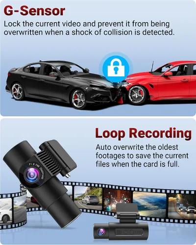 Miniatura 6 de Cámara de tablero 2K de 3 canales, cámara de tablero 2K+1080P frontal y trasera 360 Dual Dash Cam WiFi incorporado 2K+1080P+1080P Cámara triple
