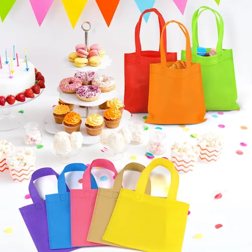 Miniatura 7 de Aneco Paquete de 30 bolsas reutilizables no tejidas para recuerdos de fiesta, 8 x 8 pulgadas, bolsas a granel con asas, bolsas de regalo de arcoíris