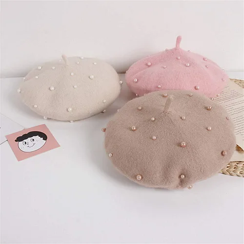 Miniatura 19 de Gorros de boina de perlas para bebés y niñas, sombreros de lana para fiesta de bebé, sombreros de primavera y verano, accesorios para bebés de 2 a 6
