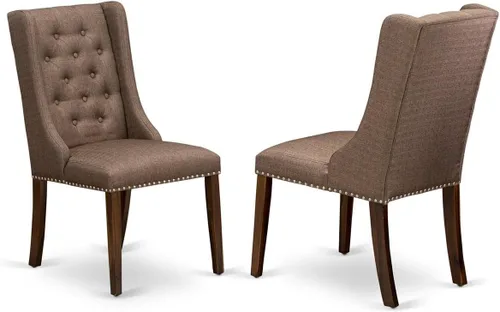 Miniatura 10 de East West Furniture FOP1T01 Forney Parson - Juego de 2 sillas de comedor con botones copetudos y ribete de cabeza de clavo, color crema, juego de 2