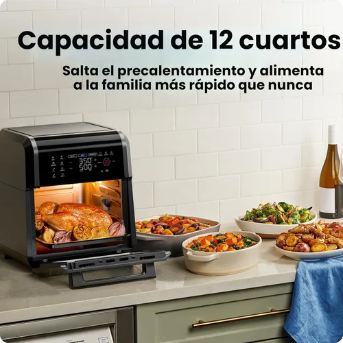 Miniatura 4 de Chefman Horno freidora de aire 5 en 1 de 12 cuartos de galón con temporizador digital, pantalla táctil y 12 ajustes preestablecidos, horno