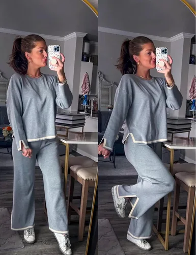 Miniatura 5 de Himosyber Conjunto de suéter de 2 piezas para mujer, sudadera de punto sin botones y pantalones deportivos
