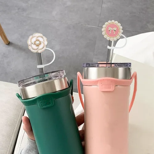 Miniatura 8 de Funda de popote para vaso Stanley de 40 onzas, 30 onzas, perlas brillantes, bonitos accesorios de taza de silicona a prueba de fugas reutilizables