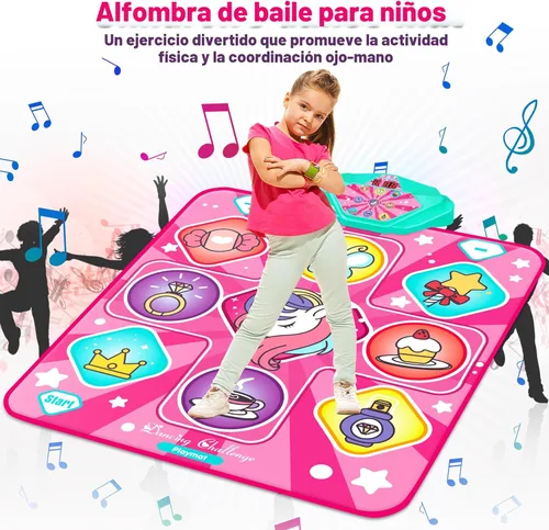 Miniatura 6 de Kusntin Tapete de baile, mezclador de ritmo, tapete de baile rosa con luces LED, volumen ajustable, música incorporada, 5 modos de juego, regalos