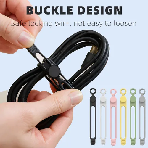 Miniatura 4 de 12 bridas de silicona para cables, envoltura elástica reutilizable, organizador de cables de datos y correas de gestión de cables, para cables