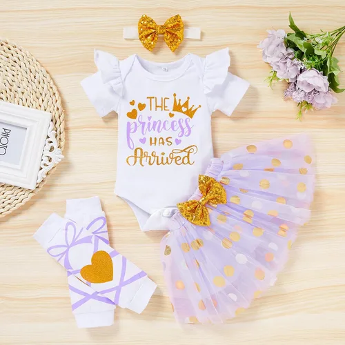 Miniatura 2 de Conjunto de ropa para bebé recién nacida con estampado de letras, falda tutú, diadema, calentador de leggings, ropa para llegar a casa
