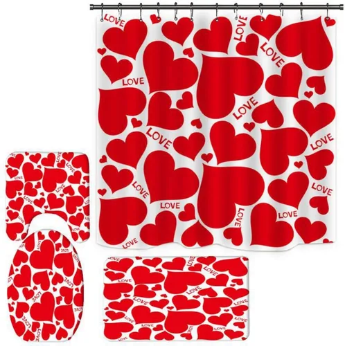 Ochine Juego de cortinas de ducha para el día de San Valentín, cortina de ducha romántica con corazón de amor para decoración de baño, juegos de