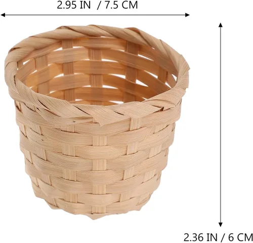 Miniatura 5 de Zerodeko Juego de 10 mini cestas de almacenamiento tejidas de 3 x 3 x 2.36 pulgadas, contenedores portátiles de bambú para arreglos de frutas