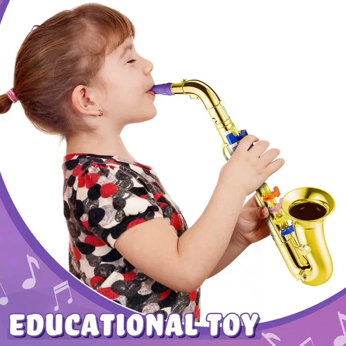 Miniatura 5 de Lewtemi Juego de 2 instrumentos musicales que incluyen trompeta de juguete y saxofón, trompeta de plástico, juguete educativo de Navidad, regalo