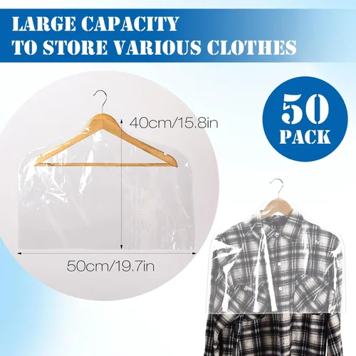 Miniatura 2 de Chumia Paquete de 50 fundas de hombro para ropa en el armario, fundas transparentes para colgar en trajes, chaquetas, camisas, protector organizador
