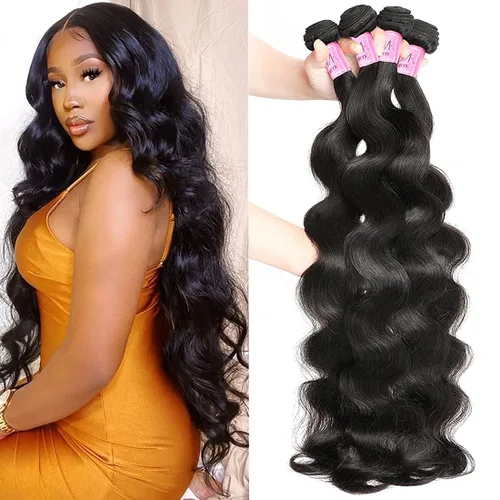 Miniatura 16 de UNice 4 manojos de cabello humano brasileño ondulado, 100% real, sin procesar, extensiones de cabello humano virgen, color negro natural, 20, 22