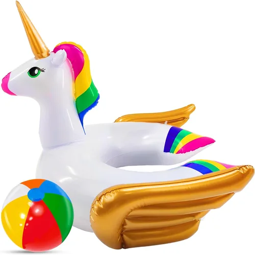 Flotador de alberca iGeeKid, unicornio inflable, para natación, anillo de paseo, para fiestas, juguetes de verano, para playa, para niño de 3 a 12