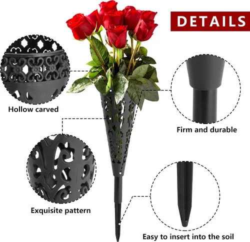 Miniatura 3 de Jarrón de tumba, 6 piezas de 12 pulgadas, florero floral conmemorativo, soporte para flores de cono, jarrón de cementerio con pico para decoración