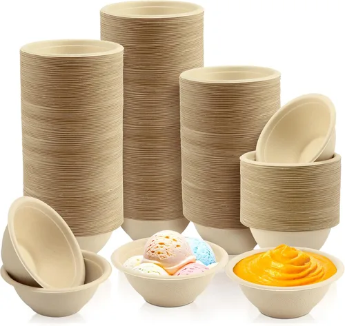 Miniatura 15 de LeonBach Paquete de 100 cuencos de fibra de bagazo natural de 2 onzas, vasos de papel desechables para microondas, muestra segura, aperitivos, Marrón