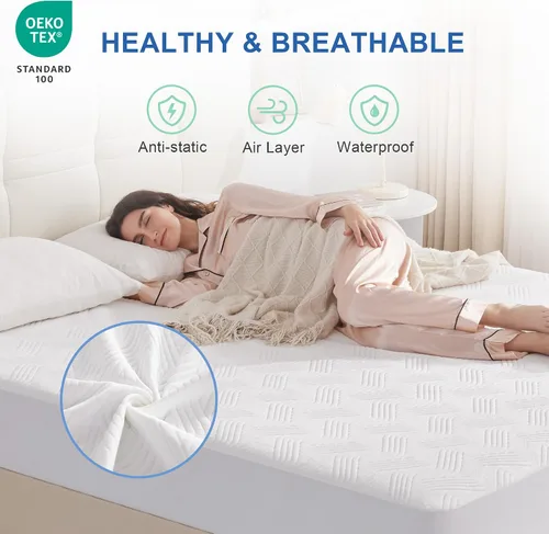 Miniatura 2 de Eiayeebil Protector de colchón impermeable tamaño Queen, protector de colchón de tela de aire 3D transpirable para sábana bajera tamaño Queen