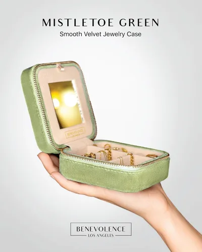 Miniatura 2 de Estuche de viaje para joyas de terciopelo de felpa, caja organizadora pequeña con espejo para mujer, color verde muérdago