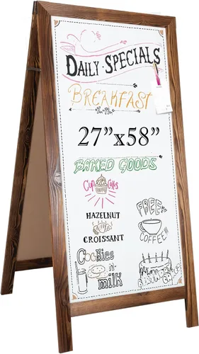 Miniatura 15 de Ilyapa Letrero de madera con marco en A con borrador y tiza, pizarra magnética de 21 x 30 pulgadas, pantalla de menú negra para restaurante