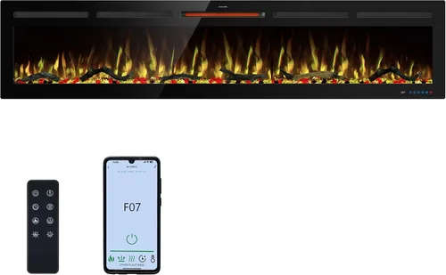 Miniatura 12 de Insertos de chimenea eléctrica WiFi de 33 pulgadas, calentador de chimenea empotrado y montado en la pared con color de llama ajustable y brillo