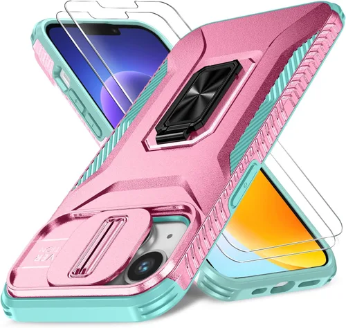 Miniatura 44 de Funda HakkTaoo para iPhone 13/iPhone 14 de 6.1 Pulgadas con Funda Deslizante para Cámara + Protector de Pantalla (2 Paquetes), Funda Protectora a