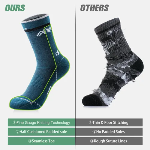 Miniatura 10 de innotree 3 Pack Men's Merino Wool Hiking Socks, Micro Crew Cushioned Hiking Walking Thermal Moisture Wicking Trekking Socks