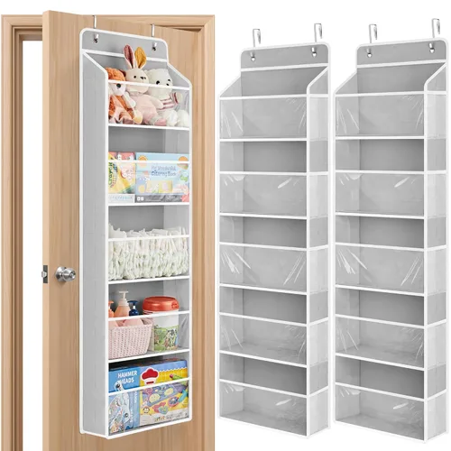 Miniatura 14 de JARLINK Organizador de almacenamiento de juguetes de animales de peluche, organizador sobre la puerta con ventanas transparentes, capacidad de carga