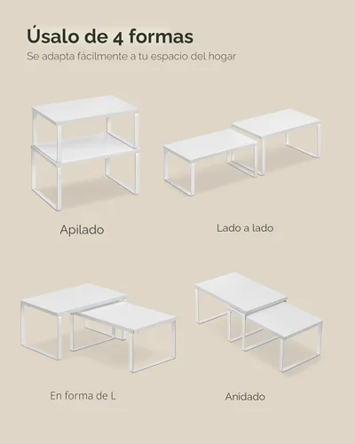 Miniatura 7 de SONGMICS Estante organizador de gabinete, juego de 4 estantes de encimera de cocina, almacenamiento de cocina, estante de especias, apilable, Blanco