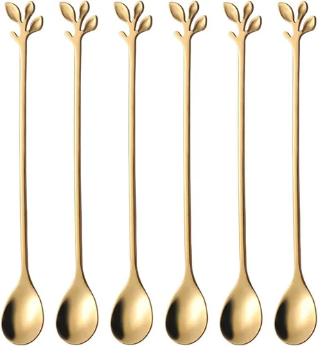 Miniatura 12 de AnSaw 6 cucharaditas elegantes de mango largo de hoja negra, cucharas de acero inoxidable de 7.4 pulgadas para café y té, perfectas para mezclar