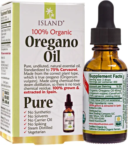 Miniatura 2 de Island Nutrition, Gotas líquidas orgánicas de aceite de orégano - 100% puro y sin diluir - Certificado orgánico por USDA (1 oz) 75% Carvacrol