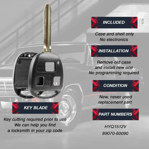 Miniatura 4 de Carcasa y almohadilla de control remoto de entrada sin llave Key Fob compatible con Toyota Land Cruiser 1998-2007 / Toyota FJ Cruiser 2008-2009