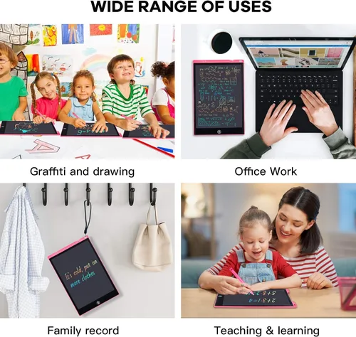 Miniatura 4 de Paquete de 2 tabletas de escritura LCD, 12 pulgadas, colorido tablero de dibujo para niños pequeños, juguete educativo borrable regalo de cumpleaños