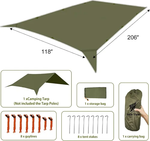 Miniatura 6 de GEERTOP Lona Grande de 17 x 10 pies Impermeable Portátil Mosca de Lluvia para Hamaca Toldo Exterior Lona de Refugio para Mochileros para Acampar