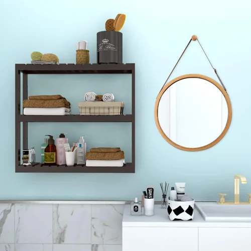 Miniatura 2 de Estante Domax de bambú para baño, 3 niveles de montaje en pared, multifuncional, capa ajustable, de pie, para colocar por encima del inodoro, Marrón