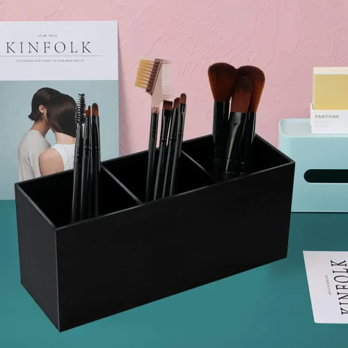 Miniatura 4 de Weiai Organizador negro del sostenedor del cepillo del maquillaje, solución de almacenamiento de los cepillos de los cosméticos de acrílico de 3